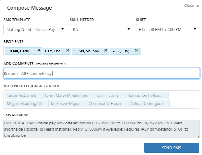 Staffing Dashboard - Group Texting for Open Needs
